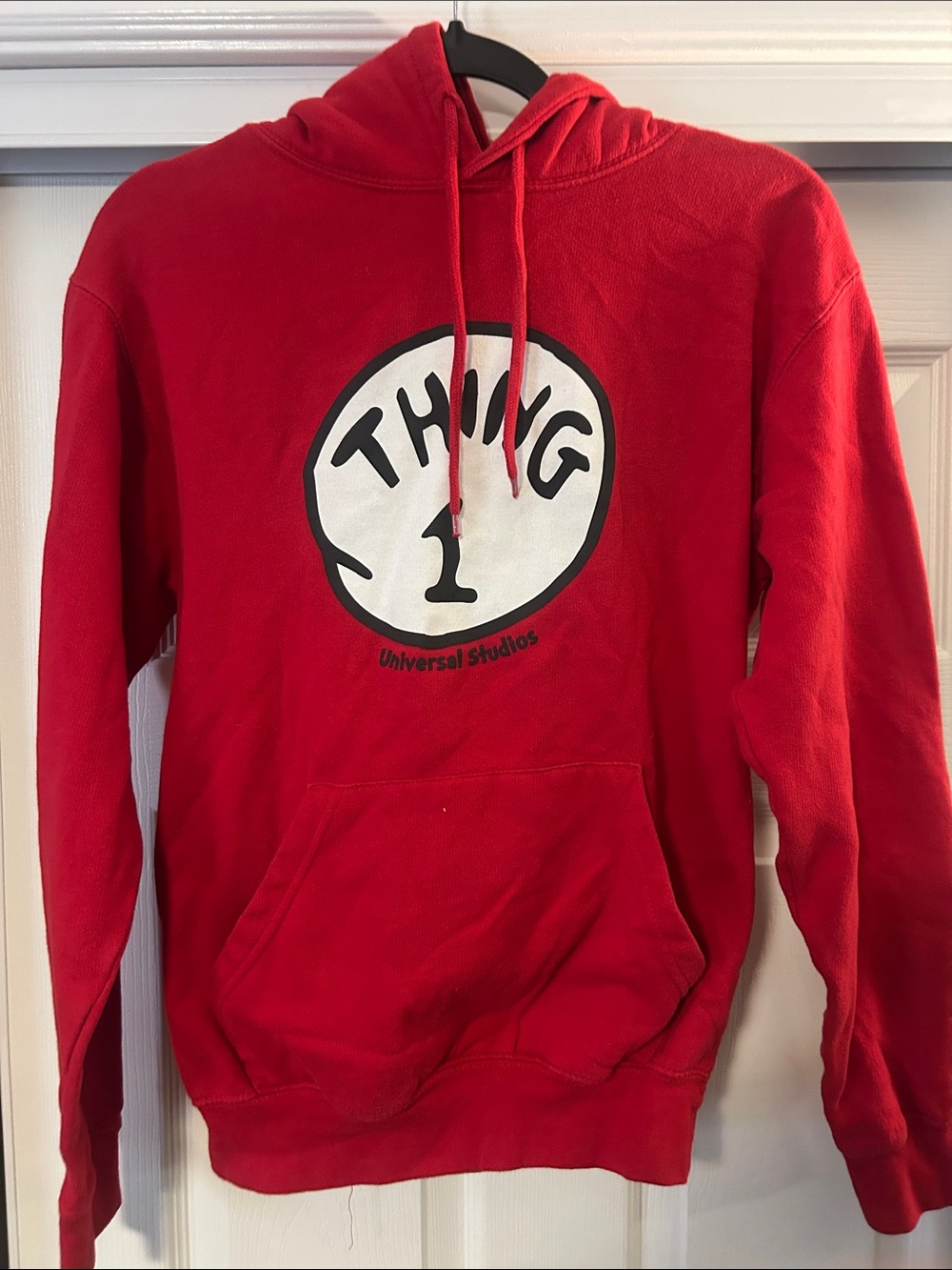 Universal Men’s Red Crewneck Hoodie with 'Thing 1' Graphic